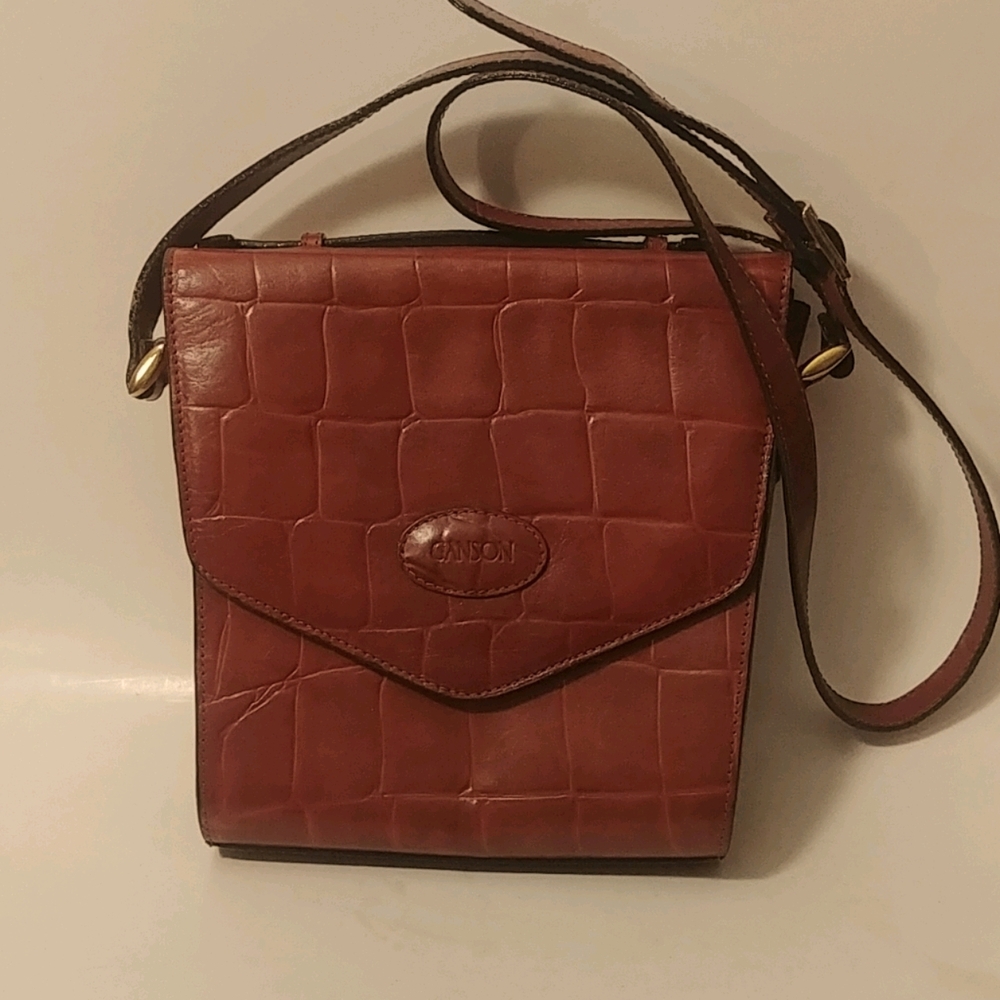 Vtg Ganson Brown Crock Leather Shoulder Cross Bag